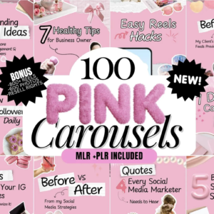 Aesthetic Pink Carousel Templates Pack | 100 Canva Editable PLR MRR