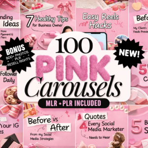 Aesthetic Pink Carousel Templates Pack | 100 Canva Editable PLR MRR