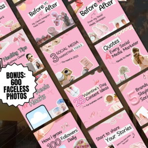 Aesthetic Pink Carousel Templates Pack | 100 Canva Editable PLR MRR